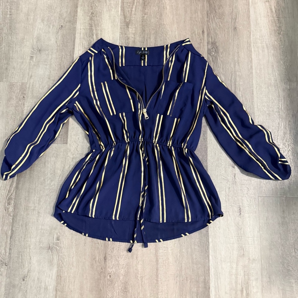 Navy Striped Women's Top - Cinched Waist